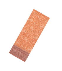 Rust Printed Chanderi Cotton Saree With Floral Motifs & Zari Border-CC1669