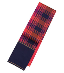 Peach & Navy Handloom Korvai Kanchipuram Silk Saree With Checks-KA13008