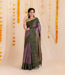 Lavender Handloom Soft Silk Saree With Zari Stripes & Contrast Border-KA13982