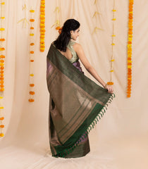 Lavender Handloom Soft Silk Saree With Zari Stripes & Contrast Border-KA13982