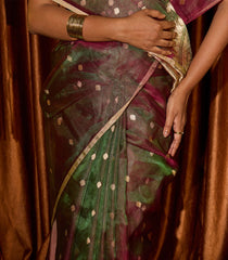 Dark Green Handloom Banarasi Tissue Silk Saree With Floral Motifs-BE1652