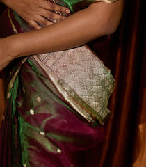 Dark Green Handloom Banarasi Tissue Silk Saree With Floral Motifs-BE1652