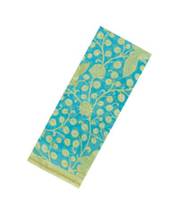 Turquoise Printed Chanderi Cotton Saree With Floral Motifs-CC1720