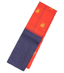 Red Handloom Korvai Kanchipuram Silk Saree With Checks & Contrast Border-KA13375