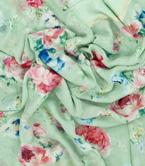 Aquamarine Woven Georgette Silk Saree With Printed Floral Motifs-PS0565