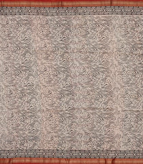 Rust Printed Chanderi Cotton Saree With Zari Border-CC1529