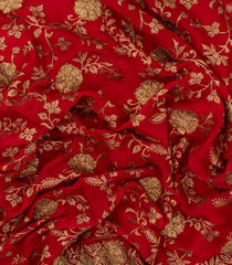 Red Woven Art Crushed Georgette Saree With Embroidered Floral Motifs-BL4968