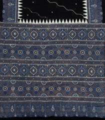 Black Printed Modal Silk Saree With Embroidered Motifs-PS0741