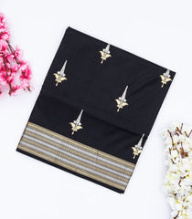 Black Handloom Banarasi Silk Saree With Floral Buttas