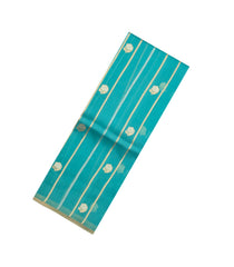 Turquoise Woven Pure Organza Silk Saree With Stripes & Buttas-KS1095