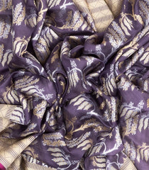 Lilac Handloom Organza Satin Soft Silk Saree With Floral Vine Motifs-SO4078