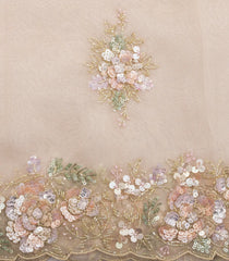 Peach Woven Pure Organza Silk Saree With Floral Embroidery -EN2113