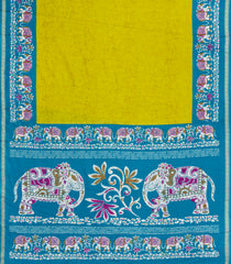 Neon Green Printed Synthetics Dupion Saree With Abstract Motifs-BL5206