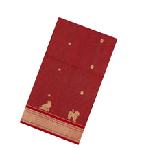 Red Handloom Soft Silk Cotton Saree With Zari Checks & Buttas-SC4438