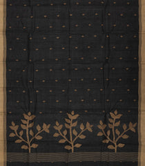 Black Handloom Dhakai Cotton Saree With Floral Buttas