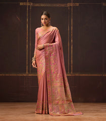 Dusty Peach Woven Soft Bamboo Saree With Position Print and Embroidery Zircon Work-BL4112