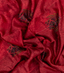Red Printed Chanderi Cotton Saree With Contrast Zari Border-CC1674