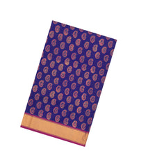 Blue Handloom Silk Cotton Saree With Printed Floral Motifs-SC3937