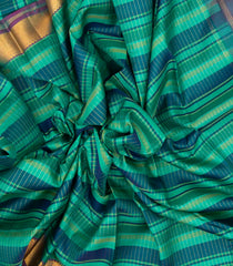 Aquamarine & Blue Handloom Kanchipuram Silk Saree With Stripes-KA13108