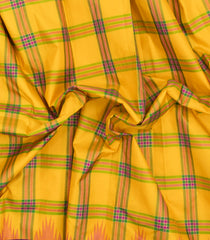 Yellow Handloom Korvai Kanchipuram Silk Saree With Meena Checks-KA16054