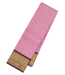 Dusty Pink Handloom Korvai Kanchipuram Silk Saree With Zari Checks-KA15939