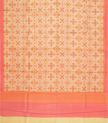 Cream Printed Silk Saree With Floral Motifs & Contrast Border-PS0798