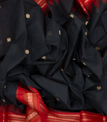 Black Handloom Korvai Kanchi Cotton Saree With Annam Buttas-KC1448