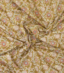 Beige Printed Chanderi Cotton Saree With Floral Motifs-CC1482