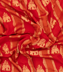 Red & Orange Woven Blended Viscose Saree With Stripes & Elephant Buttas-BL4987