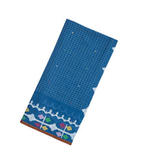 Blue Handloom Bengal Cotton Saree With Checks & Meena Border-BG1399