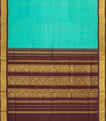 Turquoise Handloom Korvai Silk Cotton Saree With Contrast Border-SC4506