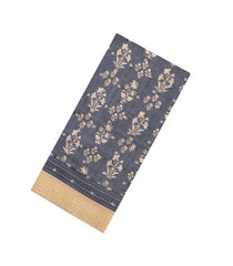 Dark Grey Printed Tussar Silk Saree With Floral Motifs-TU3634