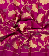 Magenta Handloom Kanchipuram Silk Saree With Meena Floral Motifs-KA14940