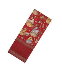 Red Handloom Tussar Silk Saree With Printed Deer Motifs-TU3217