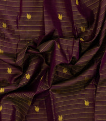 Dark Brown Handloom Kanchipuram Silk Saree With Stripes & Buttas-KA15016