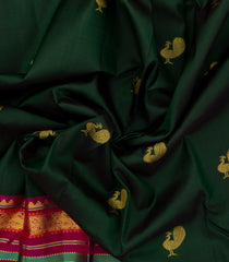Bottle Green Handloom Korvai Kanchipuram Silk Saree With Magenta Border-KA14030