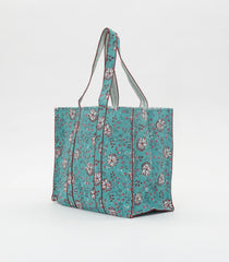 Cyan Bagru Printed Handmade Cotton Quilted Tote Bag-ACS1025