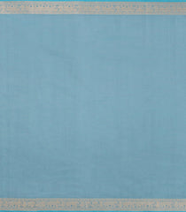 Light Blue Handloom Kanchi Cotton Saree With Veldhari Stripes-KC1837