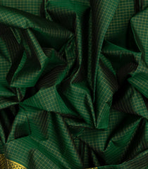 Dark Green Handloom Kanchipuram 9 Yards Silk Saree With Zari Checks