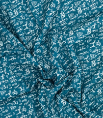 Cyan Printed Jaipur Cotton Saree With Printed Tribal Motifs-JC1775