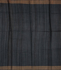 Black Handloom Tussar Silk Saree Printed With Stripe Motifs & Zari Border