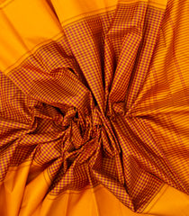 Mustard Handloom Korvai Kanchipuram Silk Saree With Ganga Jamuna Border-KA13224