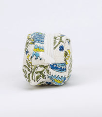 White Cotton Bagru Printed Coin Pouch With Zipper-ACS1073