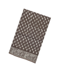 Dark Grey Printed Jaipur Cotton Saree With Floral Motifs-JC1858