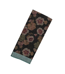 Black Woven Art Linen Saree With Printed Floral Motifs and Dark Green Border-BL4679