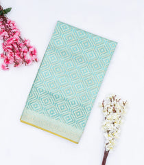 Turquoise Handwoven Banarasi Silk Cotton Saree With Floral Motifs