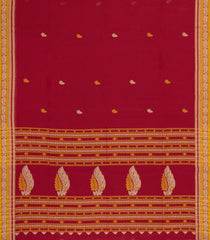 Red Handloom Bengal Cotton Saree With Floral Buttas-BG1617