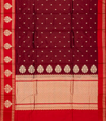 Maroon Handloom Banarasi Silk Saree With Floral Buttas & Red Border