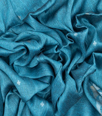 Cyan Handloom Tussar Linen Saree With Floral Motifs-TU3015