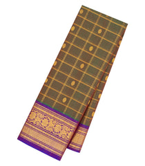 Green Handloom Gadwal Silk Cotton Saree With Checks & Buttas-GA0361